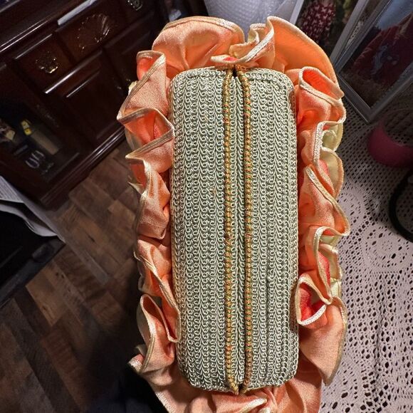 Mary Frances Floral Beaded Ruffled Small Handbag Pink Yellow - Picture 4 of 12